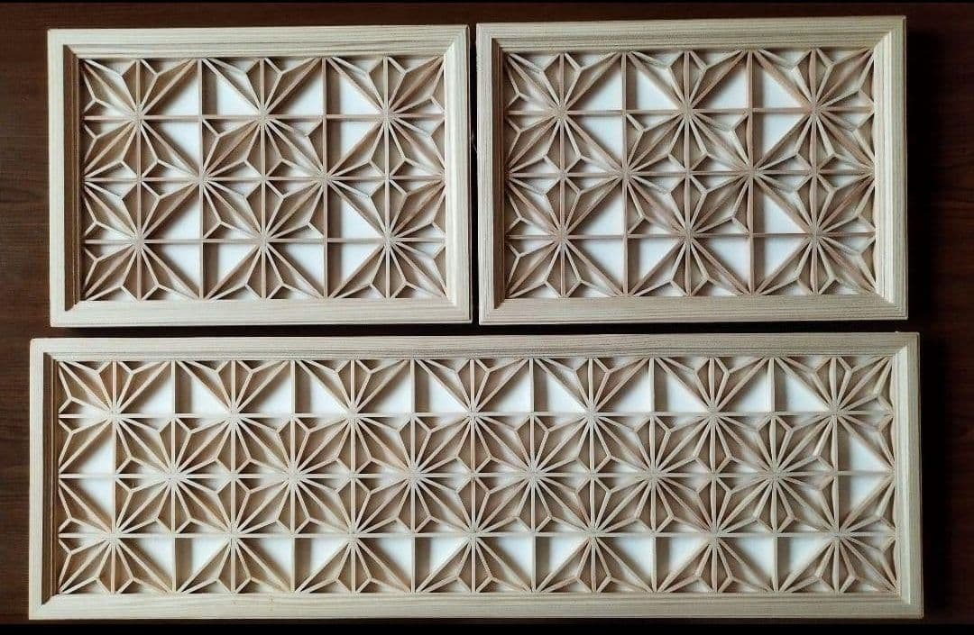 163 ❣️特価❣️ 麻の葉組子3枚一組　木製額縁 futaeasa_square.jpg